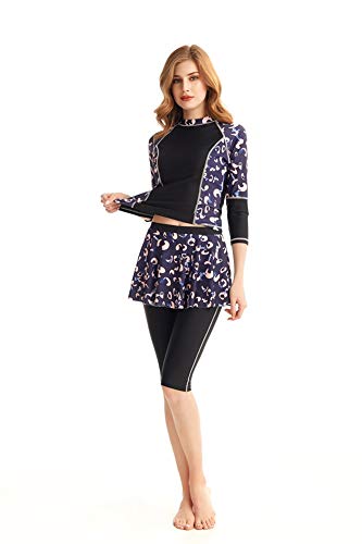 Women's Rash Guard Long Sleeve Swimwear Swim Skirt Swimsuit Set Surfing Suit Modest Bikini