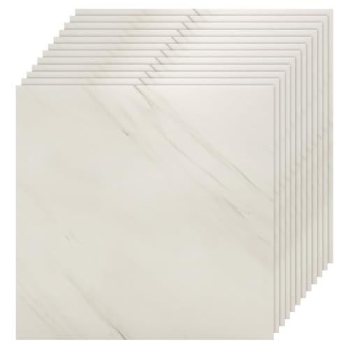 GREENSAPPIRE 40PCS Self-Adhesive Floor Tiles, 30x30cm Peel and Stick Marble Effect Vinyl Flooring – Waterproof Stick-On Tiles for Bathroom, Kitchen, Living Room, and Bedroom (40PCS White)