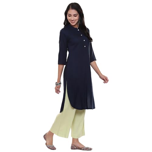 Image of BIBA Women Rayon flax Straight Kurta Palazzo Suit Set