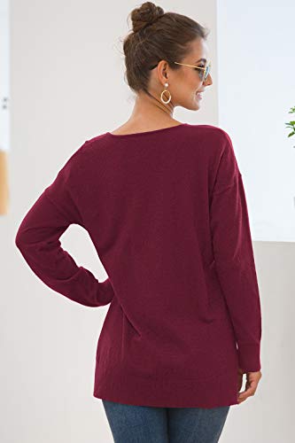 Jouica Women's Sweater Lightweight Sweater Loose Batwing Sleeve Pullover Tops,Wine Red,Small #TOP6