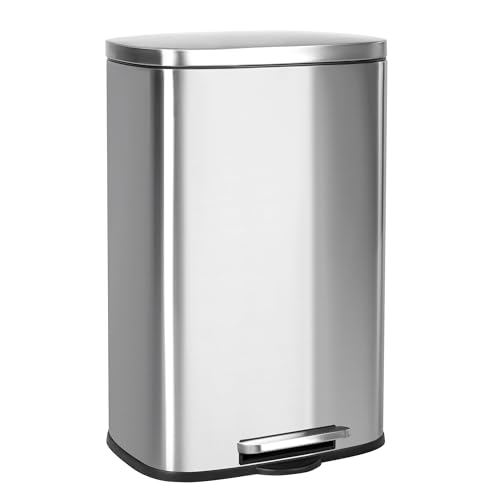 Genérico Cubo de Basura para la Cocina, 50 L, Cubo de Pedal de Acero con Tapa, Cierre Suave, Acero Inoxidable.