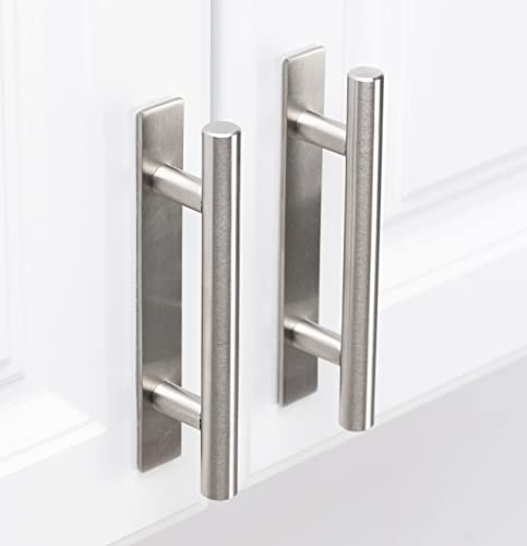 Adherion Adhesive Cabinet Stick On Door Handles 5" | No Drilling Stick On Handle For Drawers Doors Wardrobes Windows | 3M Handle Adhesive | 2 Pack Brushed Nickel | All Metal Stick On Cabinet Handles | #TOP6