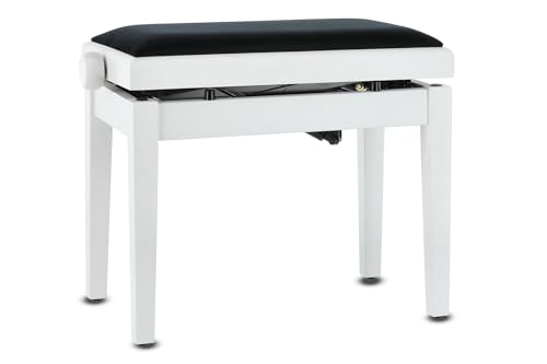 GEWA Banc de piano Deluxe Autolift avec réglage confortable de la hauteur, bois massif, blanc mat - Les Beatles, Paul McCartney, John Lennon, RIngo Starr, George Harrison GEWA Banc de piano Deluxe Autolift avec réglage confortable de la hauteur, bois massif, blanc mat