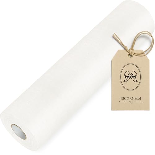 100%Mosel Chemin de table décoratif et élégant en tissu non tissé, parfaite décoration de table pour anniversaire et mariage, 30 cm x 25 m, crème