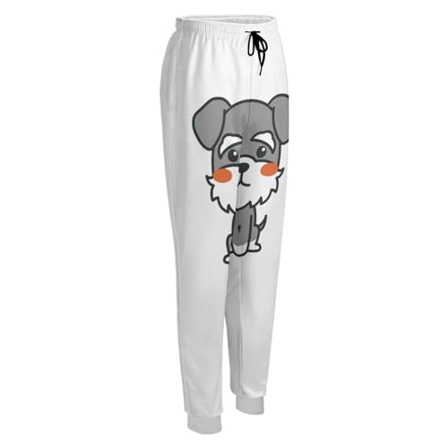 Qjjinxior Jogginghose mit schwarzem Pferd, Damenhose mit Kordelzug für Workout, Lounge, Sport, Süßer Schnauzer-Hund, L
