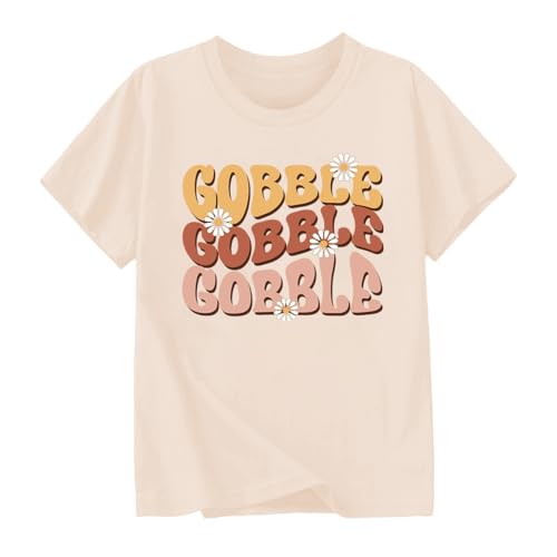 Image of Toddler Girls Thanksgiving Shirts Turkey Pumpkin T Shirt Cotton Short Sleeve Halloween Tops 1-10 Years