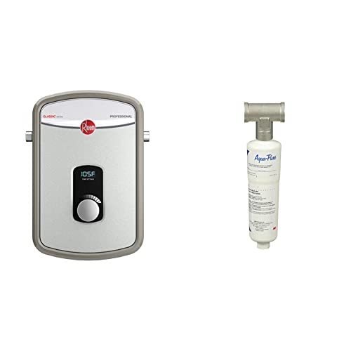 Rheem 11kW 240V Tankless Electric Water Heater & 3M Aqua-Pure Whole House Scale Inhibition Inline Water System AP430SS, Helps Prevent Scale Build Up On Hot Water Heaters and Boilers