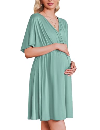 Image of Ekouaer 3 in 1 Labor and Delivery Gown for Hospital Short Sleeve Maternity Nursing Dress Nightgown Postpartum Sleepwear