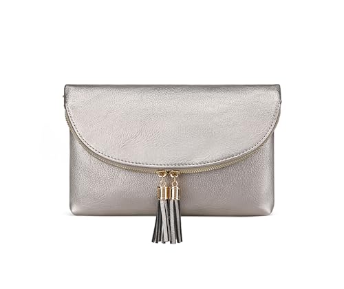 Solene Womens Envelop Clutch Purse Multi Compartments, 6 Card Slot Inside, Crossbody Bag With Tassels