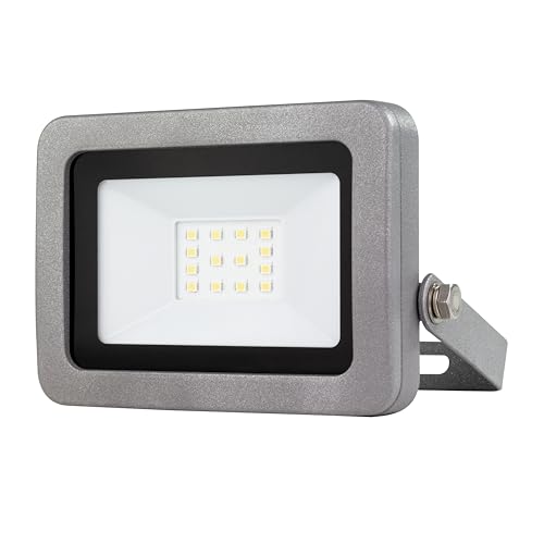 REV LED Strahler außen FLARE - IP65, LED Lampe 10W, 900lm, 6500K, Wandlampe - ideal für Hofeinfahrten, Garagen & Hauseingänge, silber