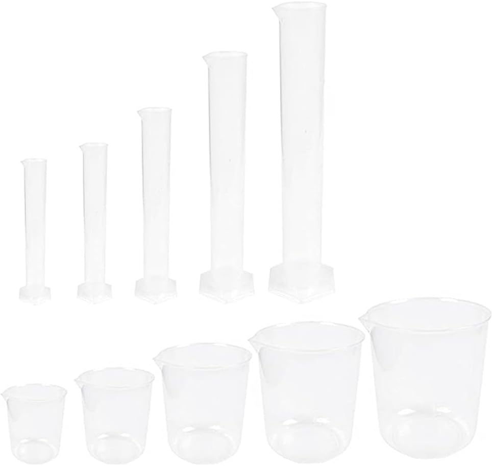 Hemobllo Plastic Graduated Cylinkers Beakers Set Clear Measuring Cylinker 5 Sizes Measuring Beaker for Science Lab