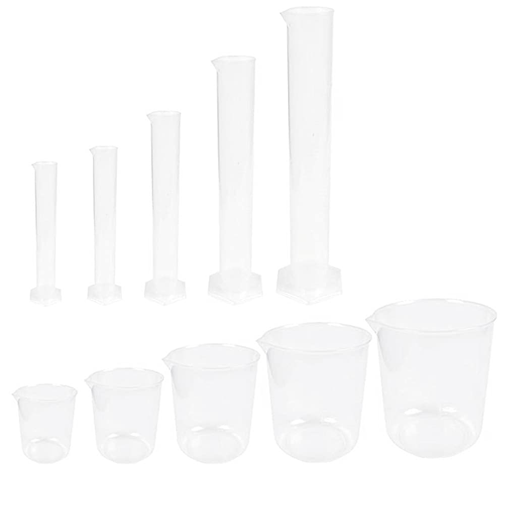 Hemobllo Plastic Graduated Cylinkers Beakers Set Clear Measuring Cylinker 5 Sizes Measuring Beaker for Science Lab