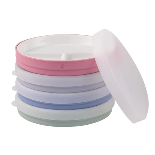 Image of Elk and Friends Kids 6.7” Porcelain Divided Plates with Silicone Sleeves + Silicone Lids | Suitable for Babies/Kids/Toddlers | Microwave & Dishwasher Safe | Non Slip | Snack Dishes