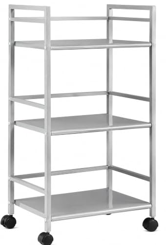 Image of WINSTAR Metal Rolling Trolley with Lockable Wheels | Heavy Duty Multifunctional Metal Frame Cart | Ideal for Home, Kitchen, Bathroom and Office Storage | (Silver, 3-Tier)