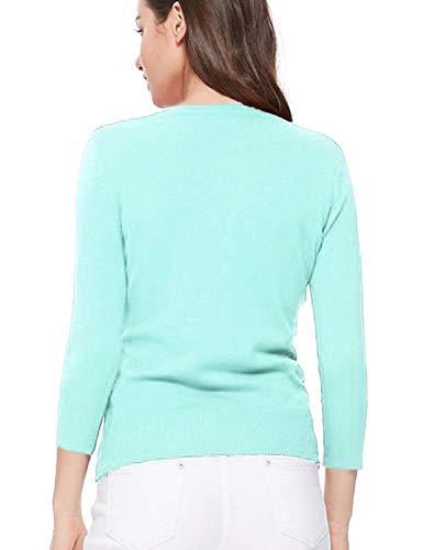 Image of Women's 3 /4 Sleeve Crew Neck Button Down Stretch Knit Cardigan Sweater (S-3XL)