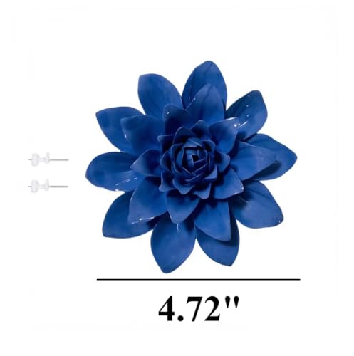 Image of Royal Blue,Paeonia lactiflora, 4.72 inch,Ceramic Flower Wall Art Decor, Artificial Flower Wall Sculpture,Handmade Ceramic Flowers for Home,Hallway,Living Room, Kitchen,Bathroom