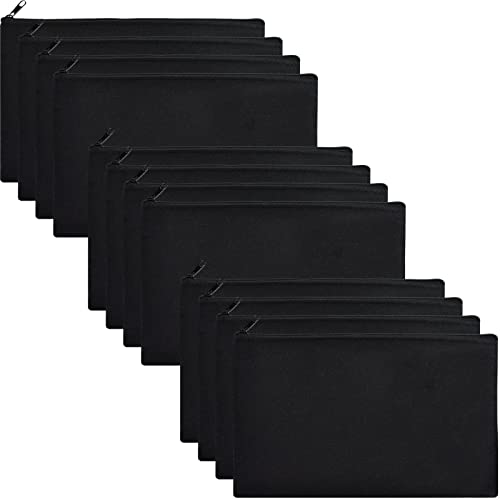 ZeeDix 12 Pieces Canvas Zipper Pouch Bulk, 8.3 x 5 inches DIY Craft Makeup Travel Cosmetic Pouch Multipurpose Bulk Toiletry Blank Stationery Black Cotton Canvas Bag with Zipper