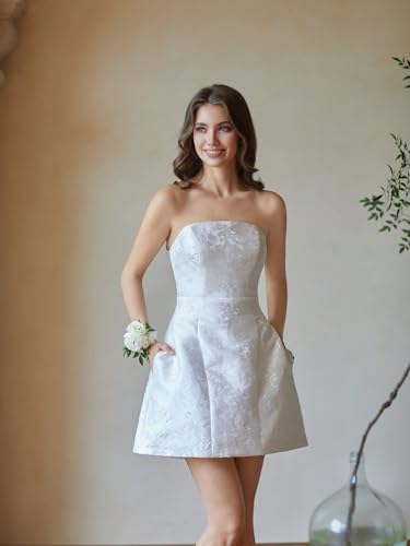 Strapless Homecoming Dresses for Teens Jacquard Satin Short Prom Dress Cocktail Mini Dress with Pockets3