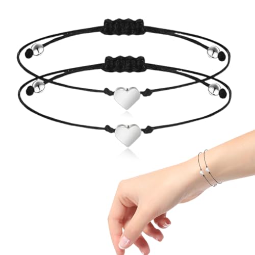 MIRKUZI Armbänder für Damen, 6 Stück Herz Armband Damen Größenverstellbar Paar Armband Freundschaftsarmband Geschenke für Frauen und Mädchen (Schwarz)