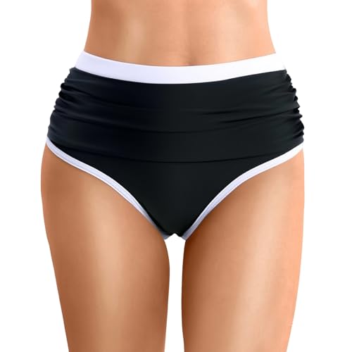 Generisch Bikini Hose Damen Badehose Schwimmhose Sexy Bikiniunterteil mit Designnähten Bikinihose Schwarz Strandmode Bikini Bottom Swimwear Women Bikini Panty Swimsuit, Negro , L