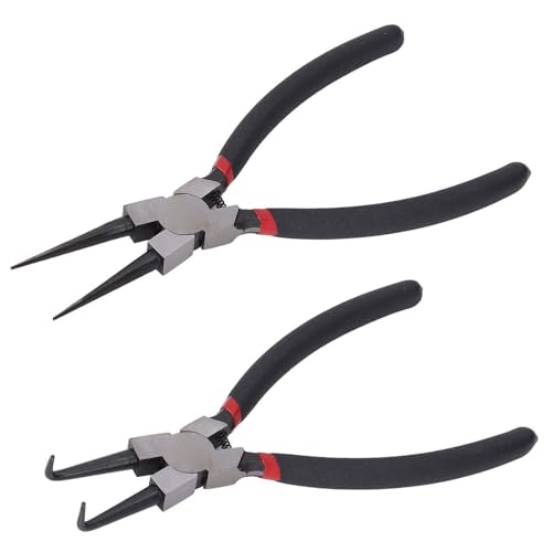 Juego de 2 alicates para anillos de seguridad, alicates curvados con asas de plástico, 180 mm, pinzas de seguridad curvadas y rectas, para fusibles interiores y exteriores