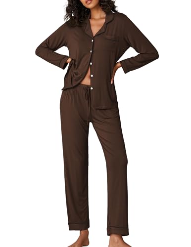 Image of Ekouaer Pajamas Women's Long Sleeve Sleepwear Soft Button Down Loungewear Pjs Lounge Set Nightwear XS-XXL
