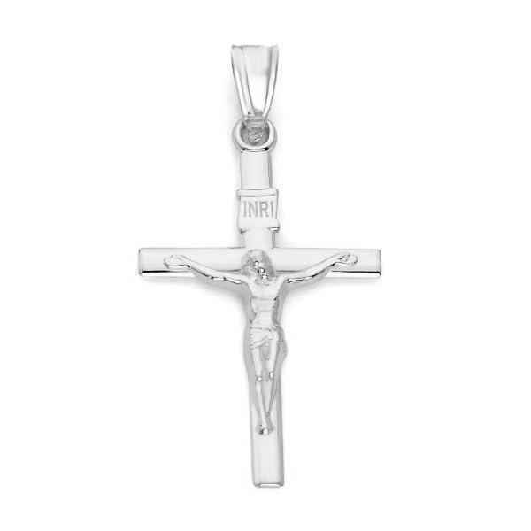 Generic Solid 14k White Gold INRI Crucifix Pendant - Religious Faith Cross Jewelry, Yellow