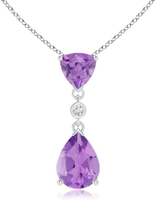 Angara Trillion and Pear Amethyst Drop Necklace with Diamond in Sterling Silver/14K Solid Gold | Natural Amethyst Pendant for Women | February Birthday, Purple Gemstone Jewelry Gift