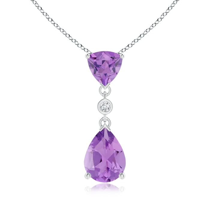 Angara Natural Amethyst Pendant for Women | Trillion and Pear Amethyst Drop Pendant with Diamond in 14K Solid Gold/Platinum | February Birthday, Anniversary, Gemstone Jewellery Gift