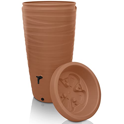 YourCasa récupérateur Eau de Pluie 240L, Design de Vague, en Plastique, résistant au Gel, tonneau/réservoir d'eau de Pluie, avec Robinet, pour Jardin, Reservoir Eau de Pluie (Terre Cuite)