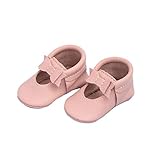 Freshly Picked - Soft Sole Leather Ballet Flat Bow Moccasins - Baby Girl Shoes - Size 3 Blush Pink