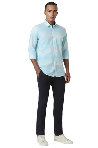Image of Peter England Mens Cotton Slim Fit Full Sleeve Casual Summer Ombre Shirt|Pin-Point