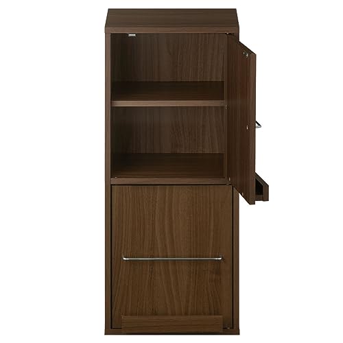 ぼん家具 【完成品】 本棚 扉付き スリム ディスプレイラック 幅35.6×奥行34.5×高さ82.5cm A4対応 リビング収納 可動棚 右扉 ウォールナット