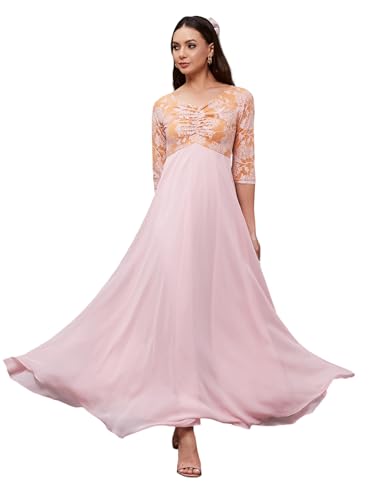Image of Miss Chase Women's Round Neck Cap Sleeves Lace Knee -Long Skater Dress