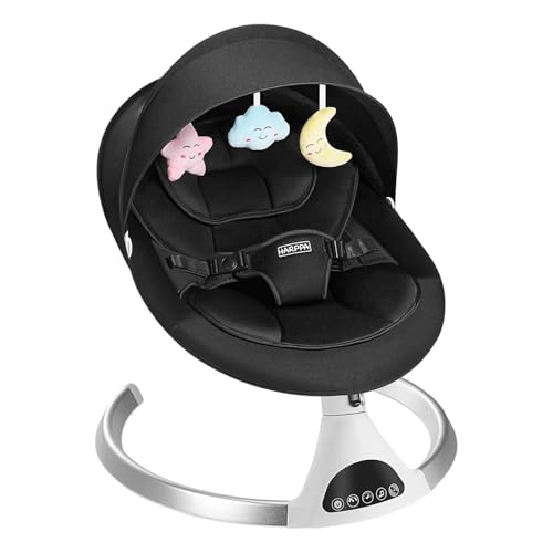 HARPPA Portable Baby Swing for Newborn, Electric Baby Swing for Infants, Baby Bouncer, Baby Rocker Infant Swings for Babies 0-12 Month (Black)