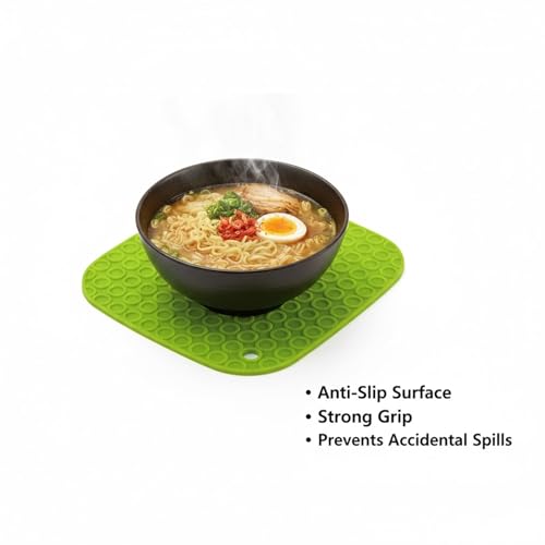 Image of Signamio Silicone Mat for Kitchen - Pack of 4 Square Heat Resistant Coasters for Dining Table for Hot Pots - Durable Trivet Heat Mats for Added Protection and Style