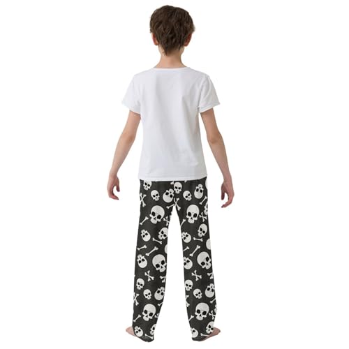 ZZXXB Skull and Bones Boys Long Pants Soft Trousers Elastic Waist Kids Lounge Bottoms with Pockets S-XL3