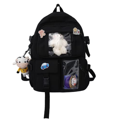 Mochila escolar de anime con colgante de oso vaca negra talla L 1