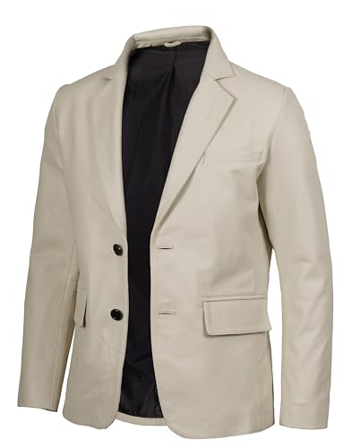Image of fjackets Mens Leather Jacket - Real Lambskin Leather Blazer, Notched Collar Sport Coat for Men