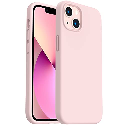 ORNARTO Shockproof Liquid Silicone Designed for iPhone 13 Case Gel Rubber Full Protection Anti-Shock Cover Case Drop Protection 6.1inch-Chalk Pink