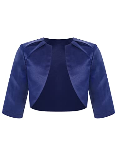 Kids Girls Solid Color Satin Cardigan 3/4 Sleeve Open Front Wedding Birthday Party Cape