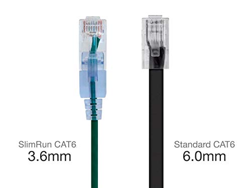 Image of Monoprice Cat6A 6in Green 10-Pk Patch Cable UTP 30AWG 10G Pure Bare Copper Snagless RJ45 SlimRun Series Ethernet Cable