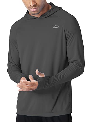 Willit Men's UPF 50+ Sun Protection Hoodie Shirt Long Sleeve SPF Fishing Outdoor UV Shirt Hiking Lightweight Deep Gray M