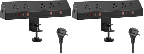 Image of Jgstkcity Desk Clamp Power Strip,Edge Mount,4 USB C,65W,1200J,Black (Pack of 2)