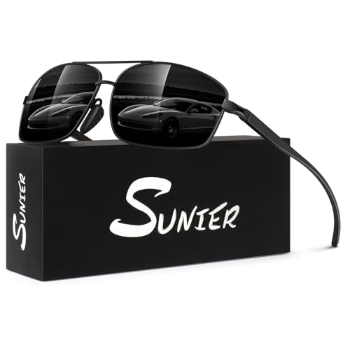 Sunier Polarized Sunglasses for Men Premium Lightweight Al-Mg Shades with Spring Hinges 100% UV400 Protection