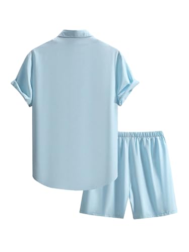Floerns Men's 2 Piece Outfit Short Sleeve Shirt Blouse and Drawstring Shorts Set2