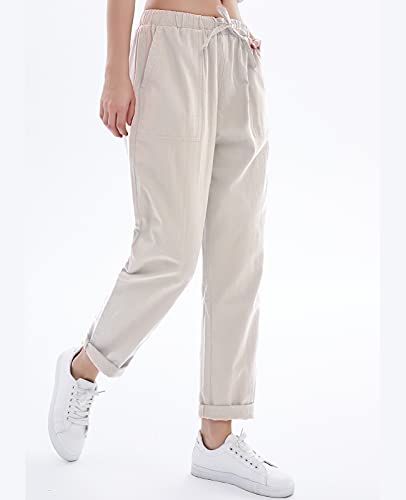 Womens Linen Pants for Summer Drawstring Soft Cropped Linen Cotton Pants Elastic Waist4