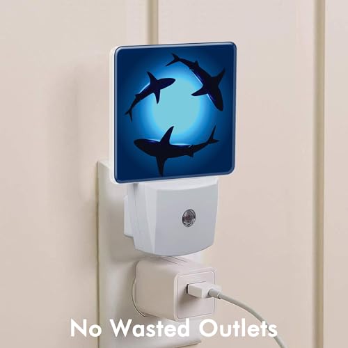 Image of Ocean Floating Sharks Night Light,Plug into Wall with Dusk to Dawn Light Sensors,LED Nightlights for Bedroom,Bathroom,Kitchen,Hallway,Room Decor for Boys Girls Women Men