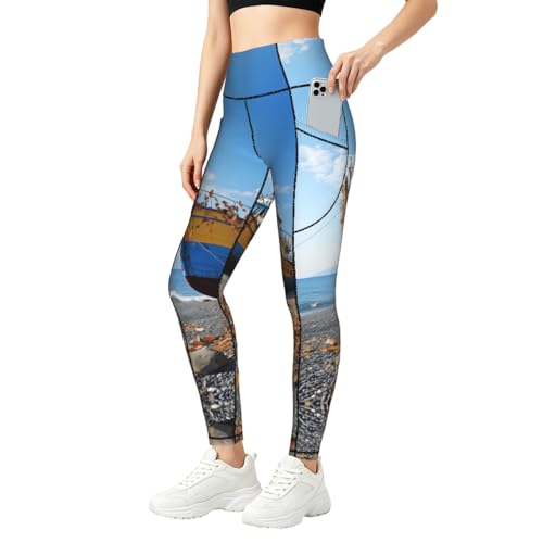 Legging imprimé bateau de plage pour le sport quotidien et vos séances de fitness doux