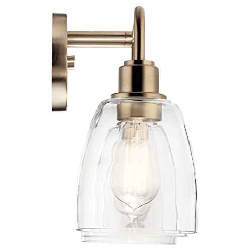 Image of Kichler Meller 3-Light Industrial Vanity Light, Champagne Bronze | Modern vanity light with clear glass for bathroom mirrors (24.25 inch x 11.25 inch x 7 inch), 55102CPZ